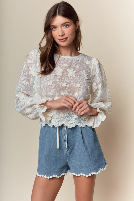 RARERAW Women's Top Daisy Garden Lace Top