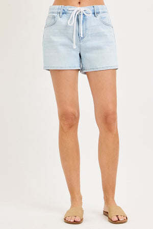 Risen Jeans Women's Shorts Risen Jeans Elastic Band Slouchy Front Tie Detail Shorts