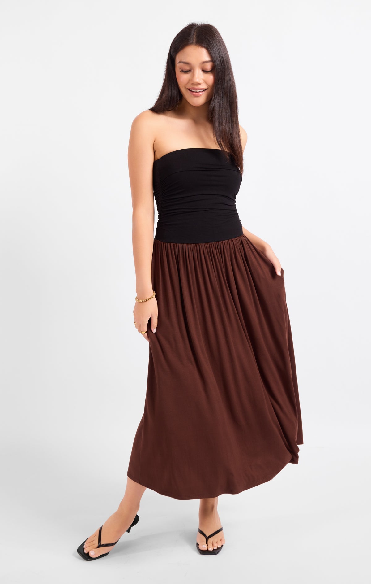 SADIE AND SAGE Women's Dresses Sadie And Sage Hot Coffee Strapless Midi Dress
