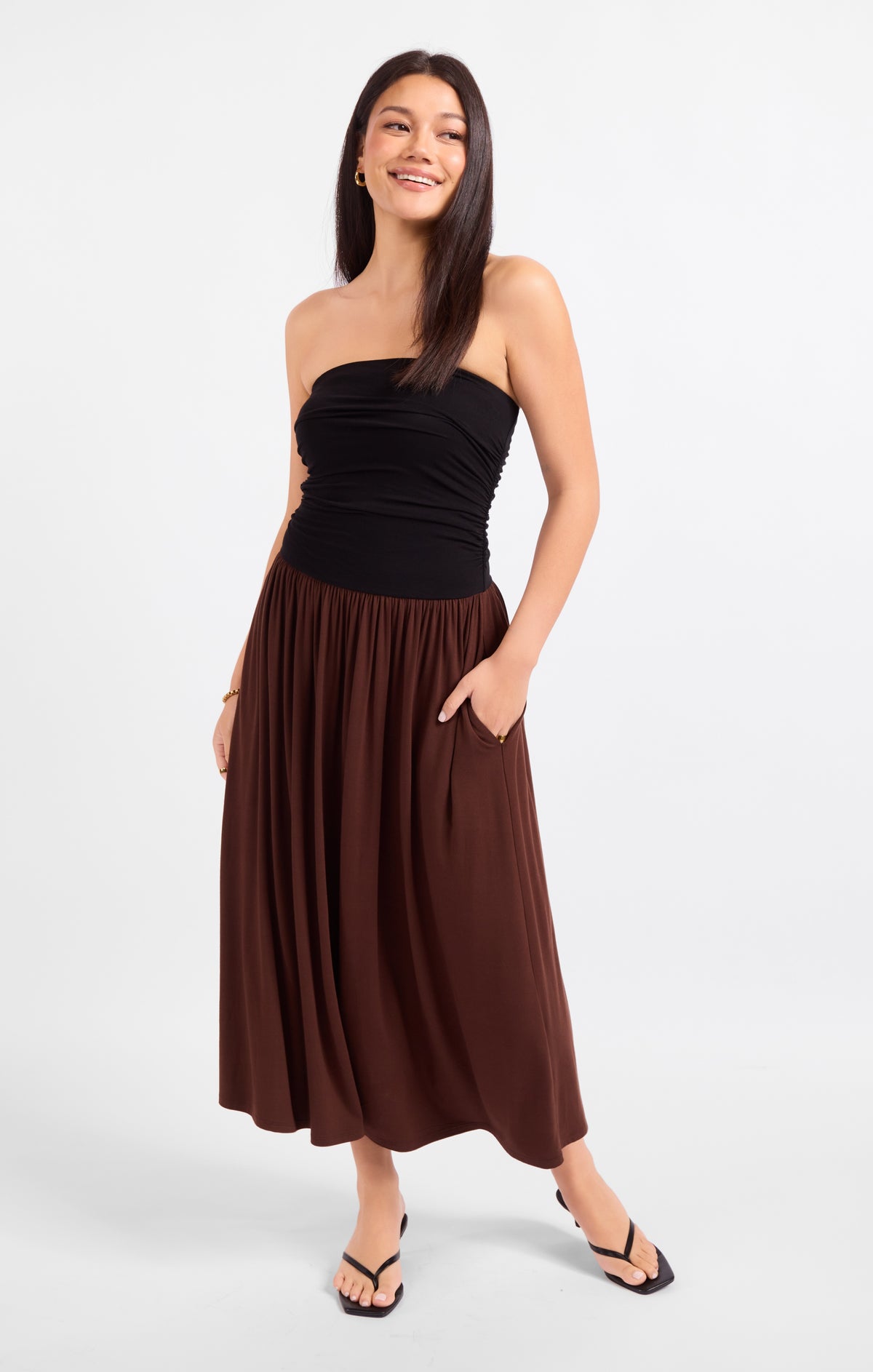 SADIE AND SAGE Women's Dresses Sadie And Sage Hot Coffee Strapless Midi Dress