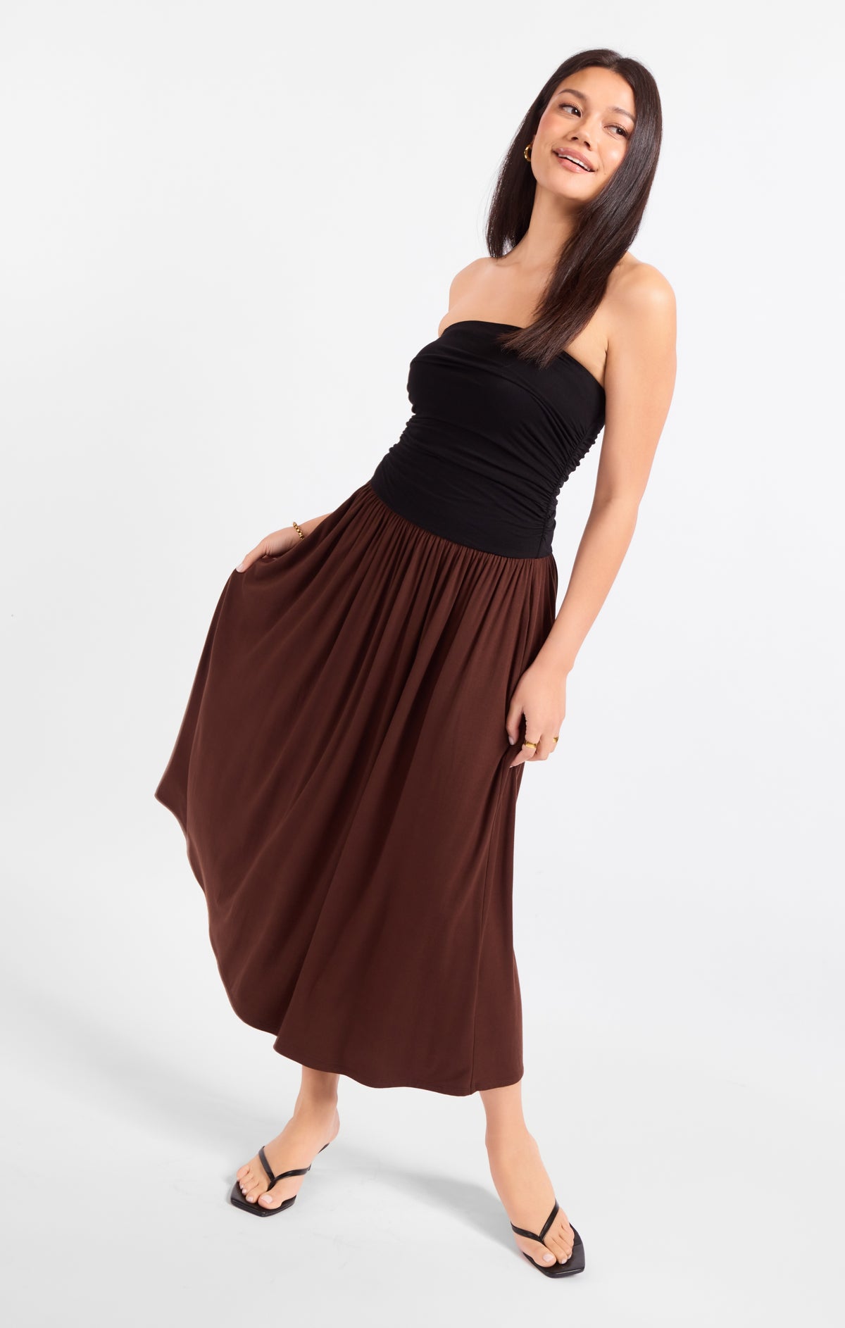 SADIE AND SAGE Women's Dresses Sadie And Sage Hot Coffee Strapless Midi Dress