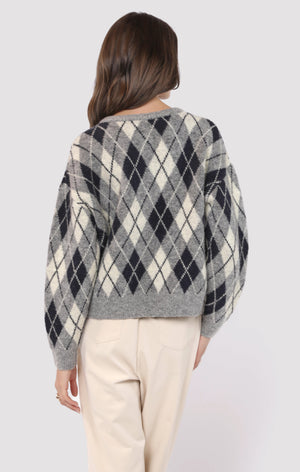 SADIE AND SAGE Women's Sweaters Sadie and Sage Bec Argyle Sweater Cardigan || David's Clothing