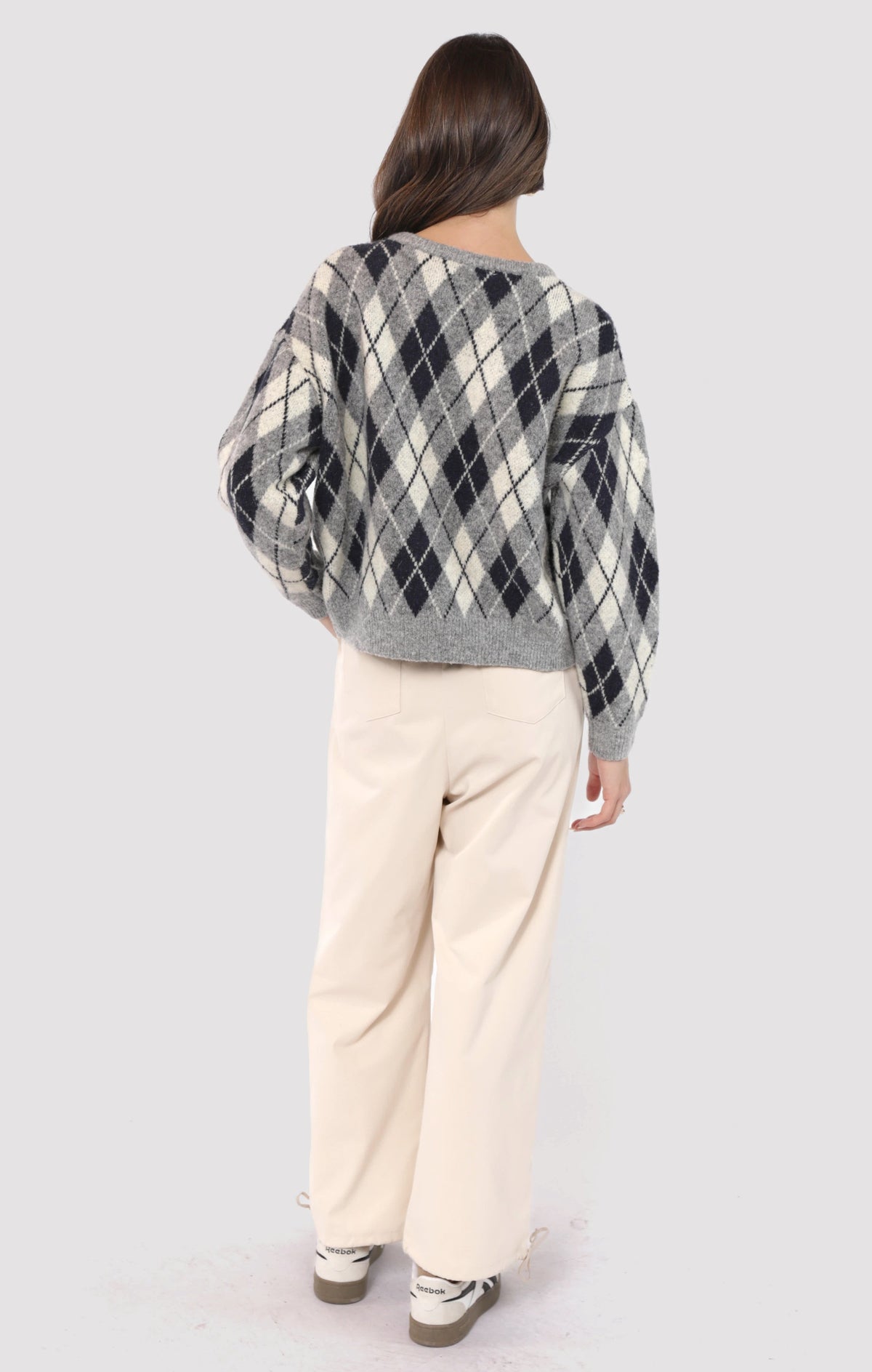 SADIE AND SAGE Women's Sweaters Sadie and Sage Bec Argyle Sweater Cardigan || David's Clothing