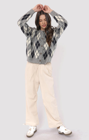 SADIE AND SAGE Women's Sweaters Sadie and Sage Bec Argyle Sweater Cardigan || David's Clothing