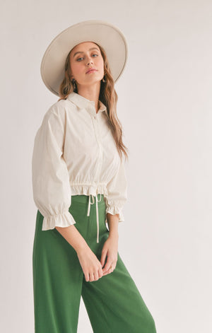 SADIE AND SAGE Women's Top Sadie And Sage Shades On Gathered Waist Button Up Top || David's Clothing