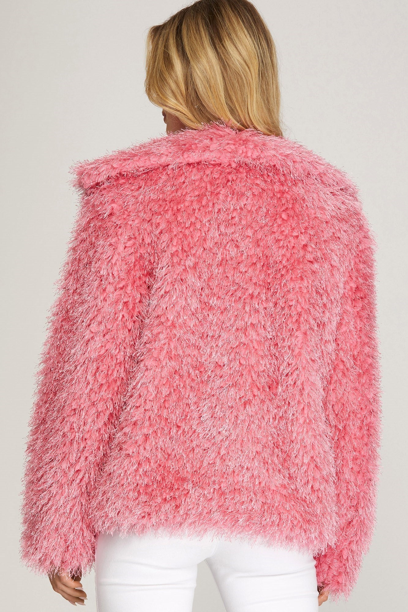 SHE AND SKY Women Jackets HOT PINK / S Faux Fur Jacket With Pockets || David's Clothing SY5128