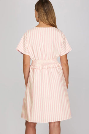 SHE AND SKY Women's Dresses Drop Shoulder Short Sleeve Stripe Woven Mini Dress