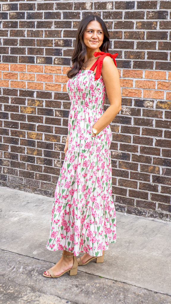 SHE AND SKY Women's Dresses Smocked Tube Maxi Printed Woven Tiered Dress