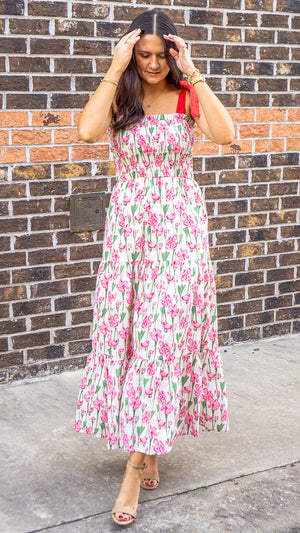 SHE AND SKY Women's Dresses Smocked Tube Maxi Printed Woven Tiered Dress