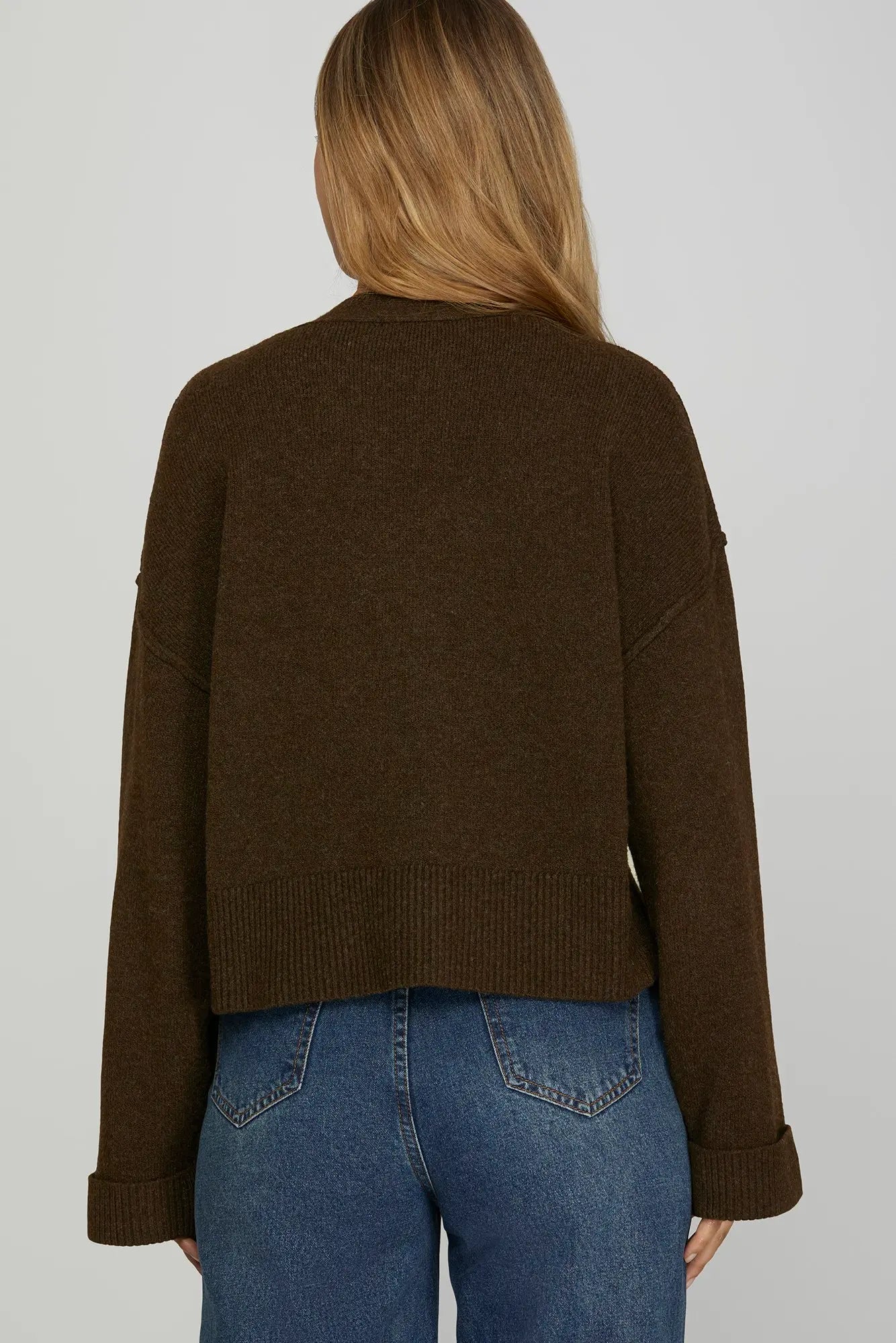 SHE AND SKY Women's Sweaters BROWN / S Long Sleeve Button Down Knit Sweater Cardigan SY9260