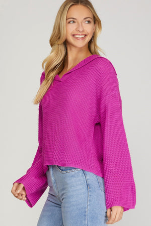 SHE AND SKY Women's Sweaters Long Sleeve Collared Sweater Top || David's Clothing