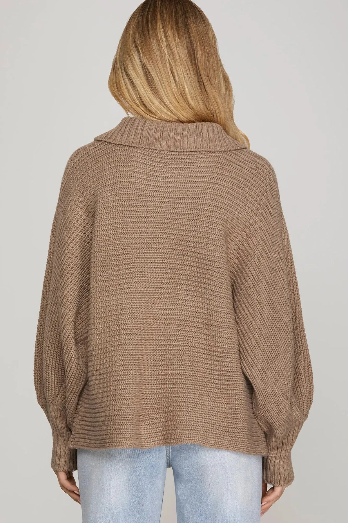 SHE AND SKY Women's Sweaters Long Sleeve Half Zip Batwing Sweater