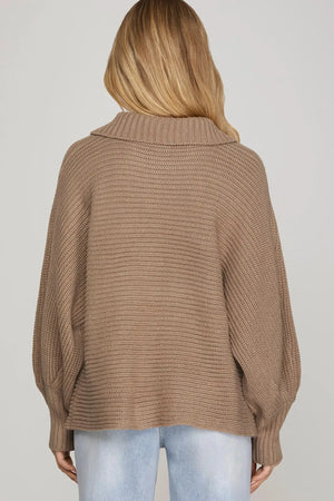 SHE AND SKY Women's Sweaters Long Sleeve Half Zip Batwing Sweater