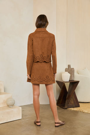 SKIES ARE BLUE Women's Jackets Faux Suede Eyelet Cutout Button Jacket