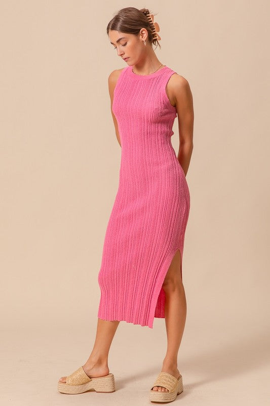 SO ME Women's Dresses Variegated Stretchy Rib Fitted Summer Midi Dress