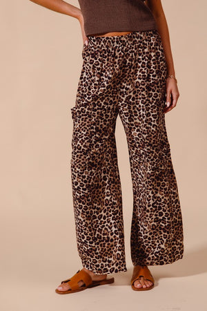 SO ME Women's Pants Leopard Print Wide Leg Pants With Big Patch Pocket