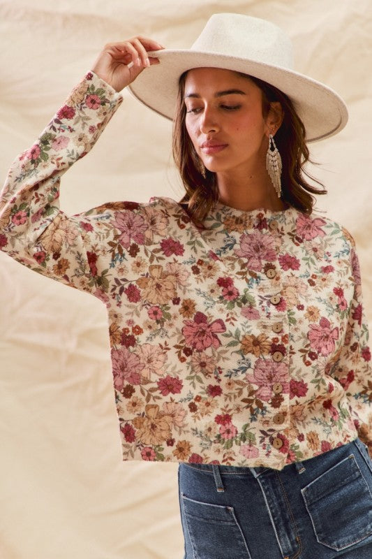 SO ME Women's Sweaters Floral Print Button Front Sweater Cardigan Top