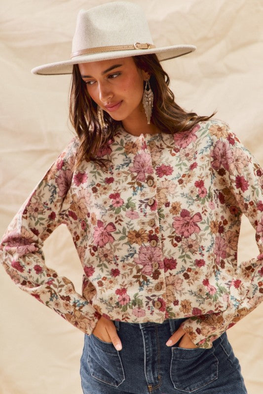 SO ME Women's Sweaters Floral Print Button Front Sweater Cardigan Top