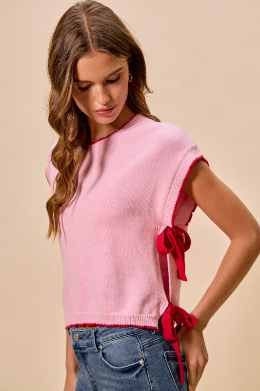 SO ME Women's Sweaters Lightweight Sweater Dolman Side Ribbon Tie Top