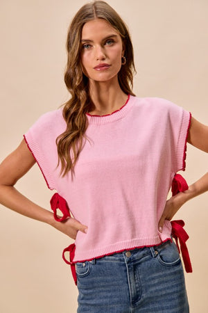 SO ME Women's Sweaters Lightweight Sweater Dolman Side Ribbon Tie Top