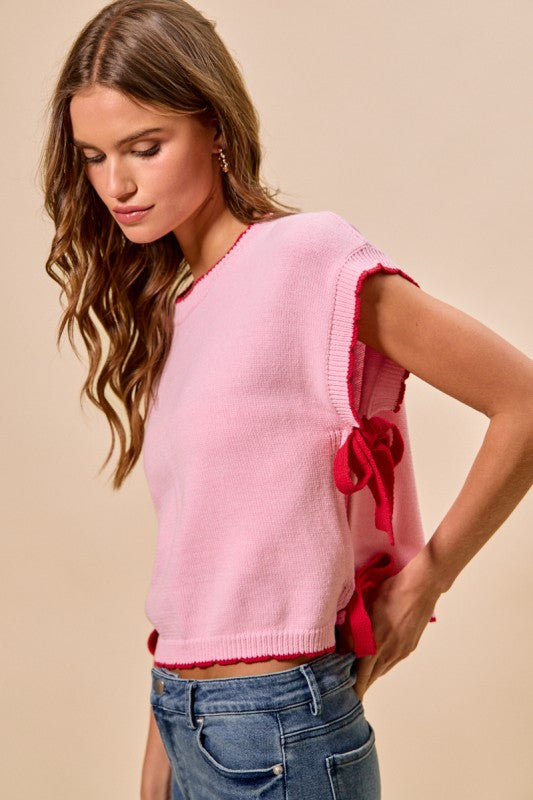 SO ME Women's Sweaters Lightweight Sweater Dolman Side Ribbon Tie Top