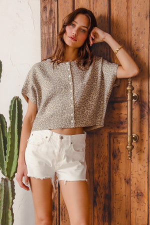 SO ME Women's Sweaters Vintage Leopard Print Button Front Sweater Vest Top