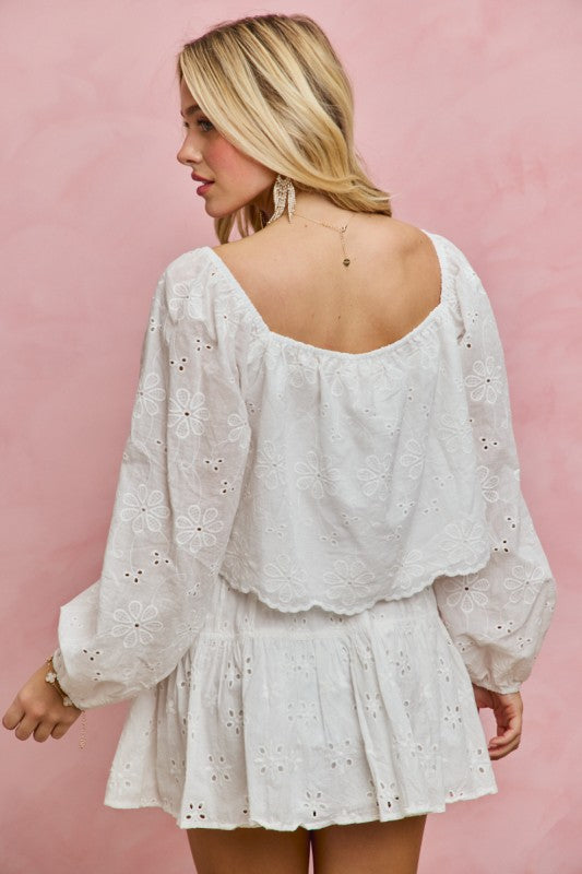 SO ME Women's Top Cotton Gauze Eyelet Scallop Edge Blouse Top