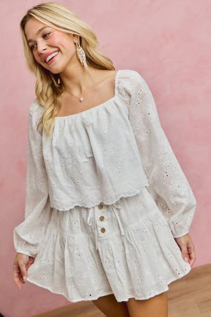 SO ME Women's Top Cotton Gauze Eyelet Scallop Edge Blouse Top