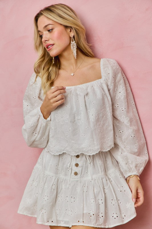 SO ME Women's Top Cotton Gauze Eyelet Scallop Edge Blouse Top