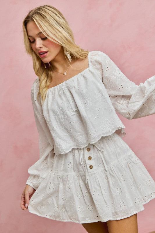 SO ME Women's Top Cotton Gauze Eyelet Scallop Edge Blouse Top