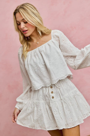 SO ME Women's Top Cotton Gauze Eyelet Scallop Edge Blouse Top