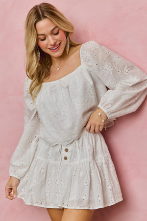 SO ME Women's Top Cotton Gauze Eyelet Scallop Edge Blouse Top