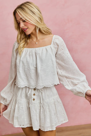 SO ME Women's Top Cotton Gauze Eyelet Scallop Edge Blouse Top