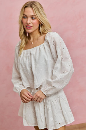 SO ME Women's Top Cotton Gauze Eyelet Scallop Edge Blouse Top