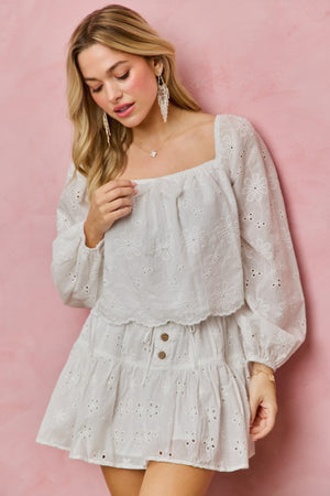 SO ME Women's Top Cotton Gauze Eyelet Scallop Edge Blouse Top