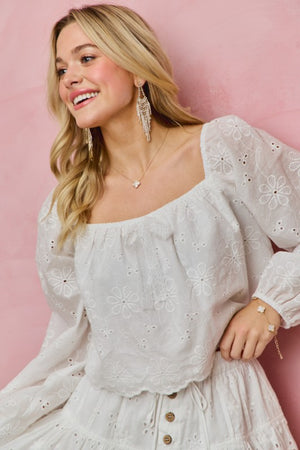 SO ME Women's Top Cotton Gauze Eyelet Scallop Edge Blouse Top