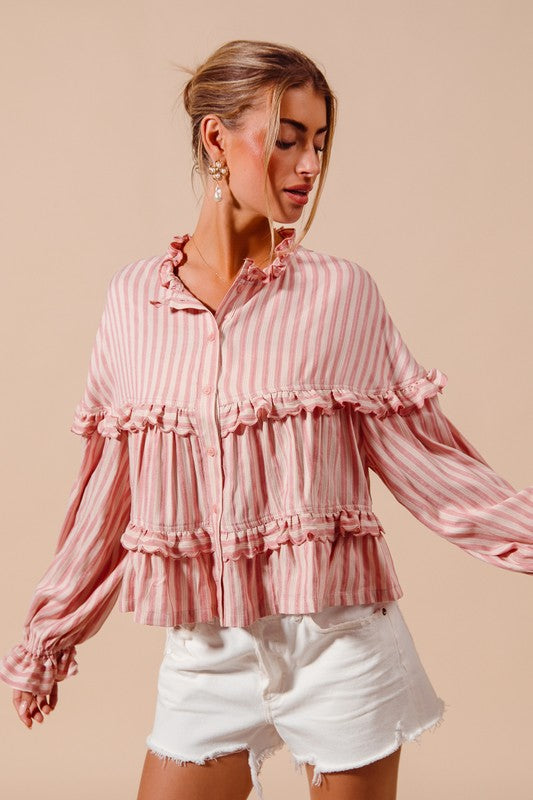 SO ME Women's Top Variegated Stripe Reversible Flowy Boho Top