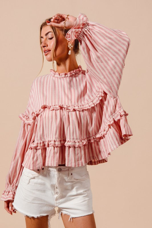 SO ME Women's Top Variegated Stripe Reversible Flowy Boho Top