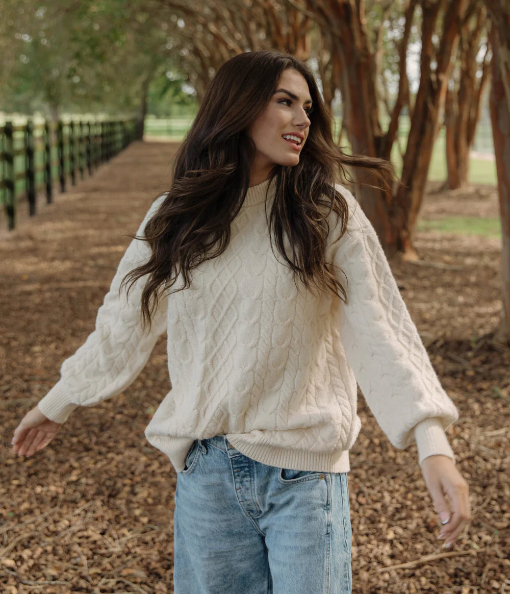 SOUTHERN SHIRT CO. Women's Sweaters PARCHMENT / XS Southern Shirt Comfy Cozy Cable Sweater 2C073-1455