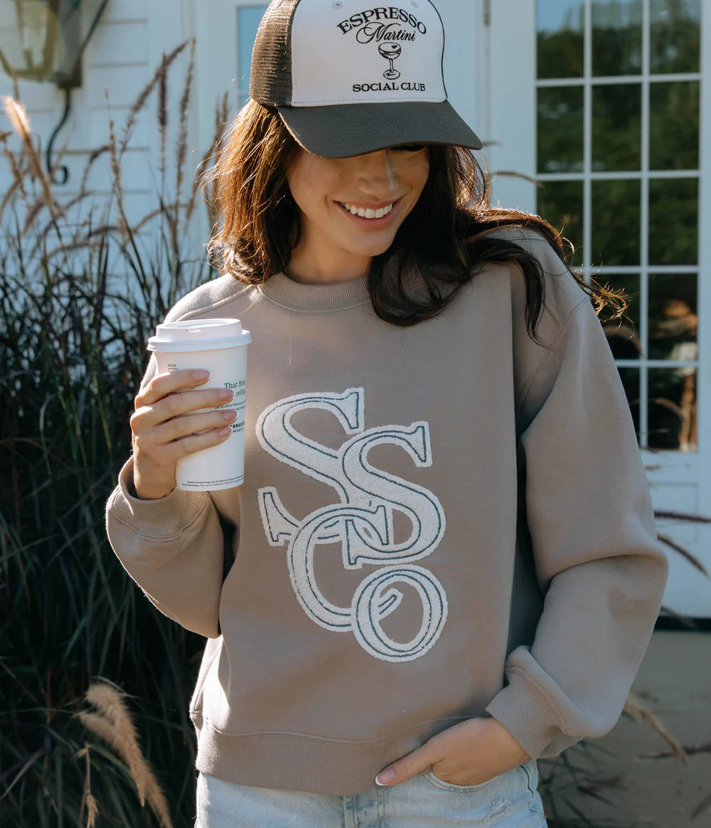 SOUTHERN SHIRT CO. Women's Sweatshirt Southern Shirt Preppy Front Print Sweatshirt - Hazelnut