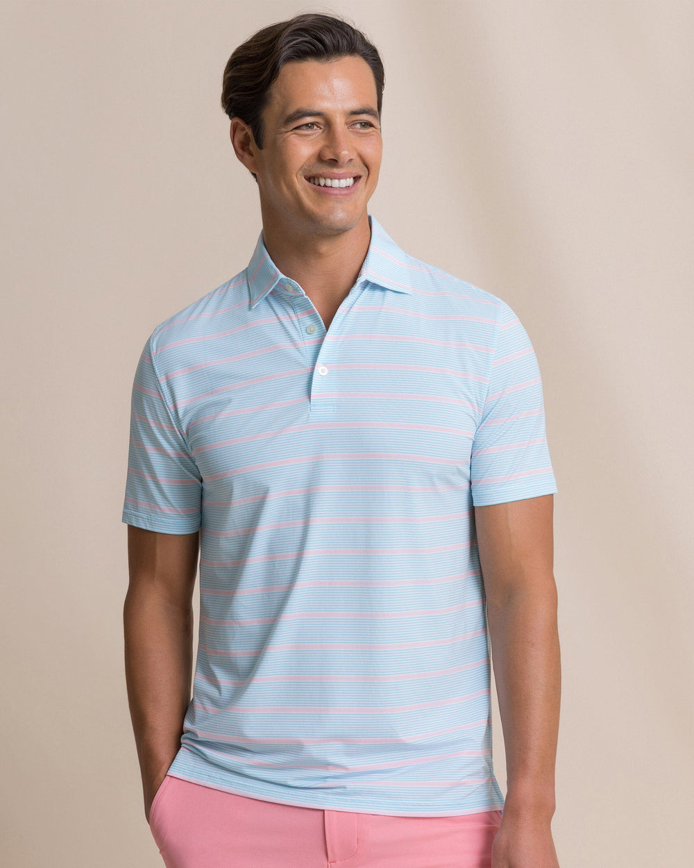 SOUTHERN TIDE Men's Polo Core Sound Stripe Coastal Breeze Performance Polo