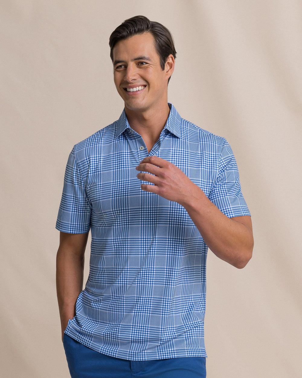 SOUTHERN TIDE Men's Polo NAUTICAL BLUE / S Southern Tide Driver Coral Key Plaid Printed Polo 123511032