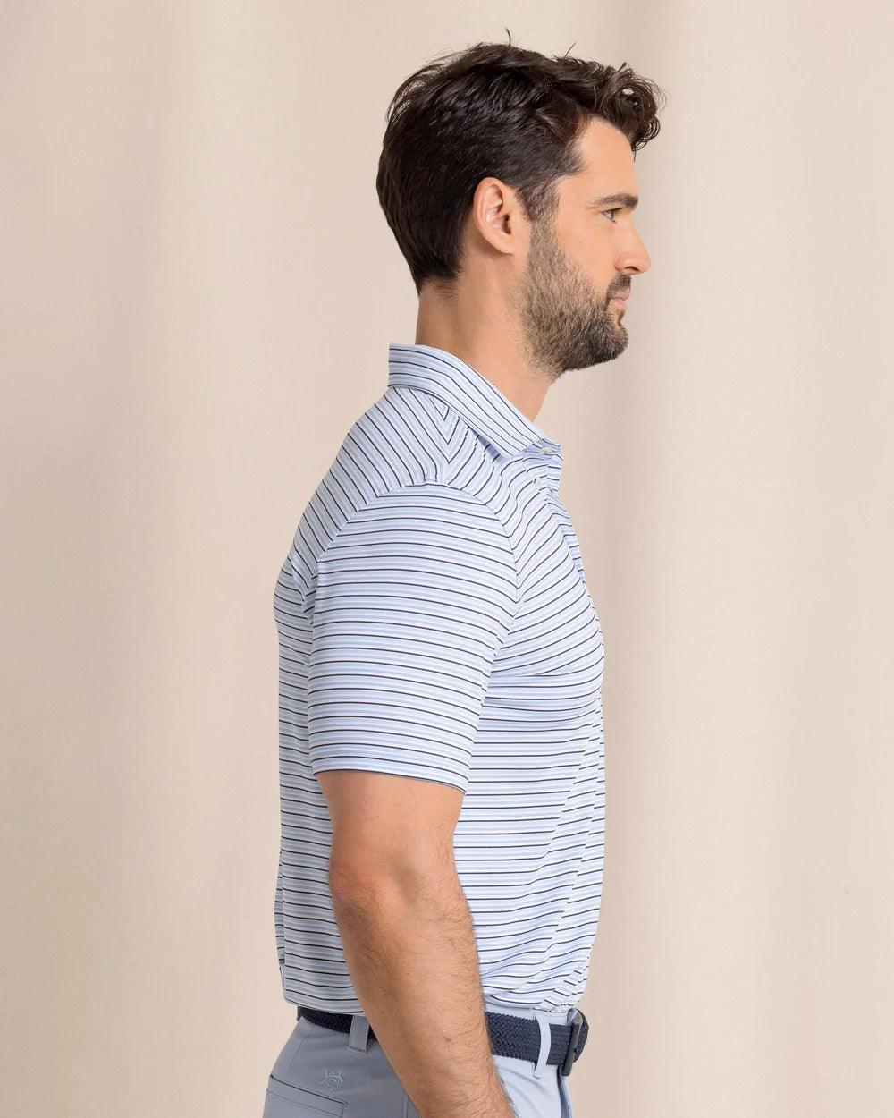SOUTHERN TIDE Men's Polo Southern Point Driver Oyster Creek Stripe Polo || David's Clothing