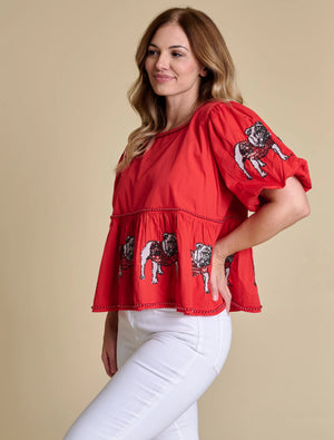 STEWART SIMMONS Women's Top Stewart Simmons Georgia The Puff Sleeve Peplum Top || David's Clothing