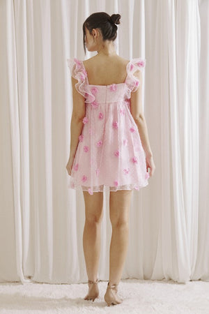 STORIA Women's Dresses 3D Flower And Swiss Dot Baby Doll Mini Dress || David's Clothing