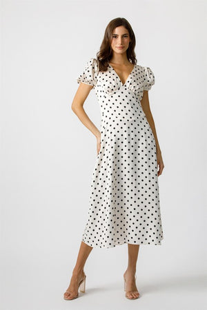 STORIA Women's Dresses Chic Polka Dot Silk Midi Dress
