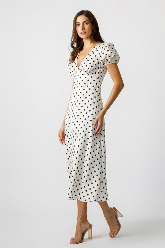 STORIA Women's Dresses Chic Polka Dot Silk Midi Dress