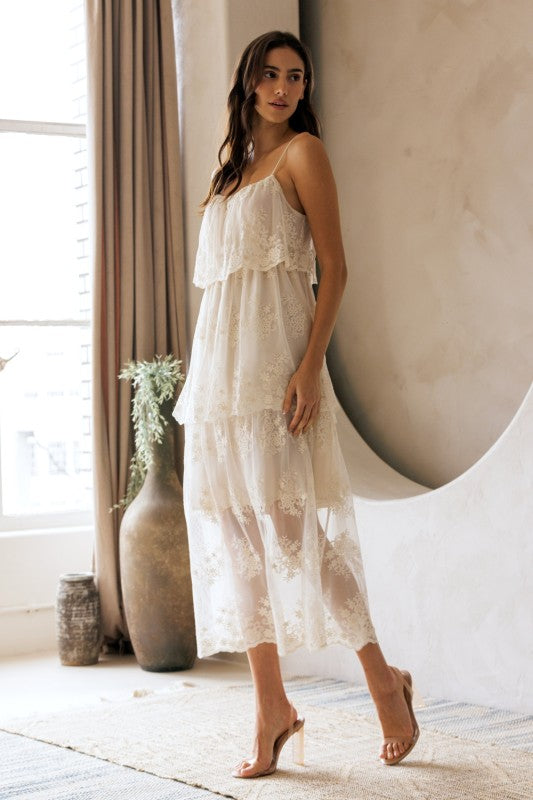 STORIA Women's Dresses Floral Tiered Lace Midi Dress