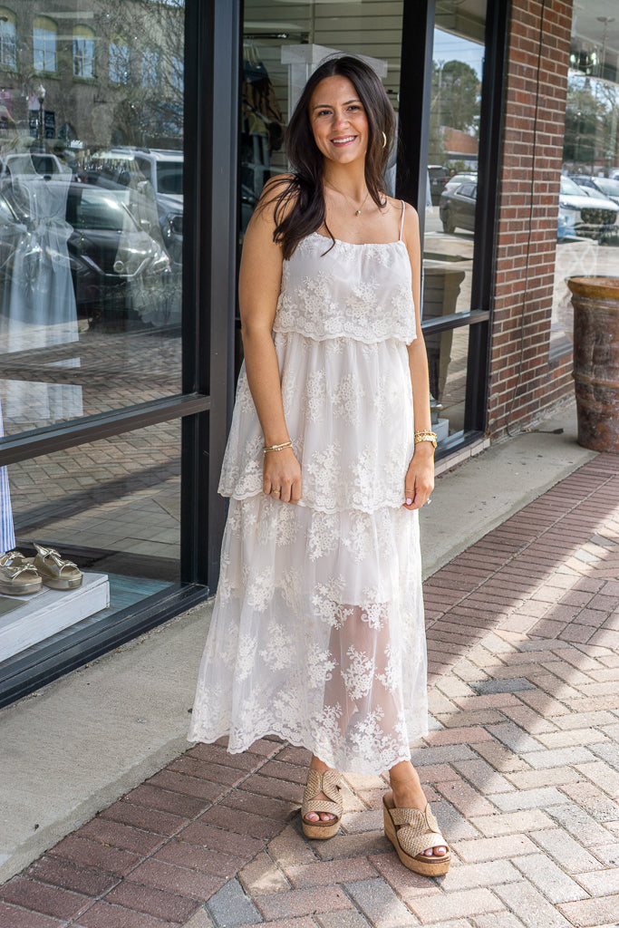 STORIA Women's Dresses Floral Tiered Lace Midi Dress