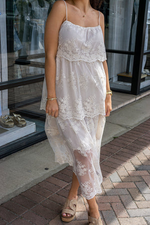 STORIA Women's Dresses Floral Tiered Lace Midi Dress